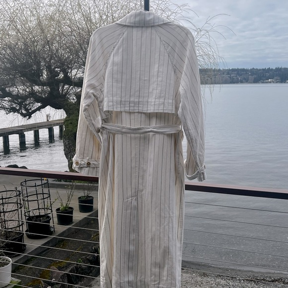 Free People Melia Mac Linen Duster Trench Coat Womens XS White Tan Pinstripe - Picture 4 of 7